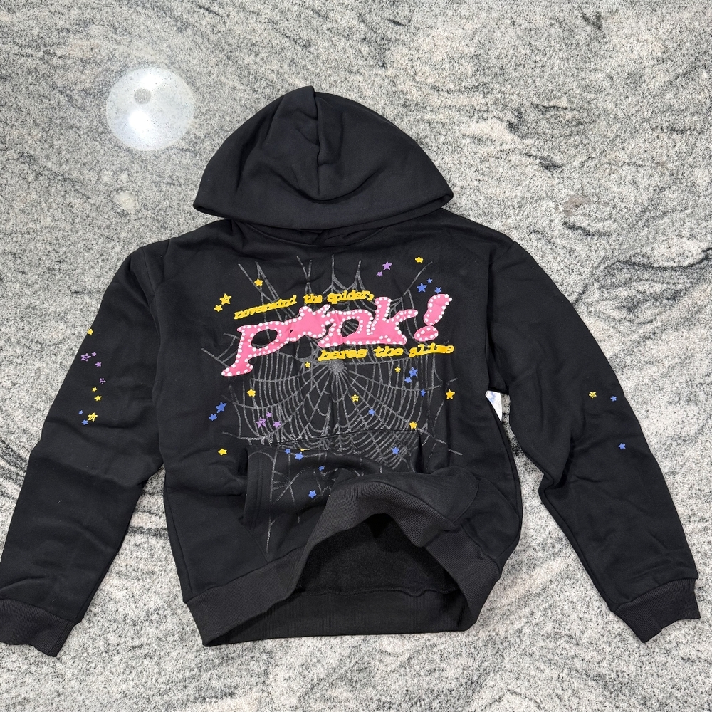 Black Sp5der Hoodie with Pink Graphic